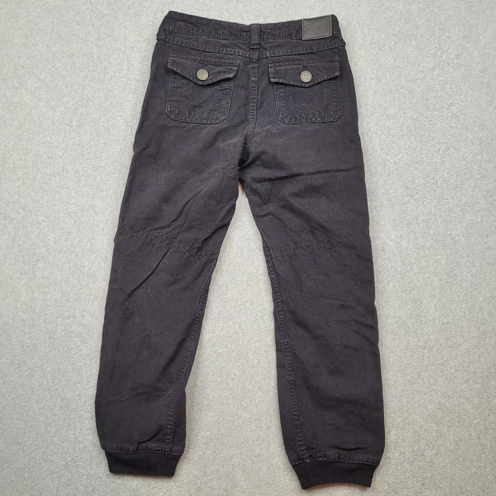 True Religion Cargo Runner Boys Size 8 Black Cotton Jogger Pants 716WB09‎